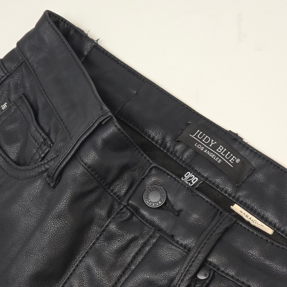 Judy Blue Faux Leather Pants Women's 9/29 Black Tummy Control High Rise *Flawed*